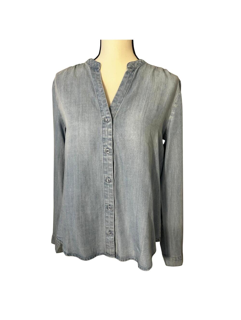 Cloth & Stone Anthropologie Tencel Lyocell Chambray Button Front Blouse Size S